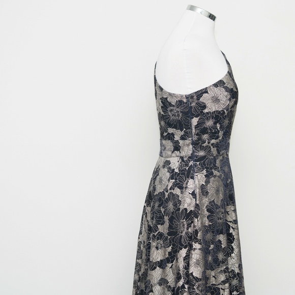 Betsy & Adam - Gwen Long One Shoulder Wrap Foil Flower Dress - Picture 11 of 12